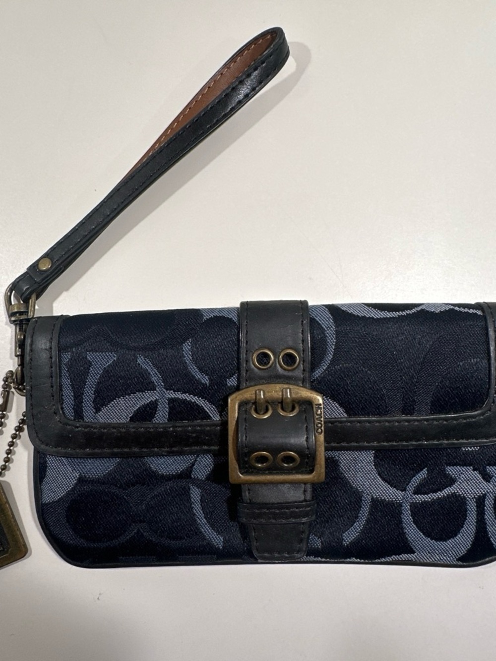 Coach Navy Signature Buckle Wristlet